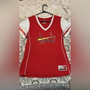 Majestic Red Cardinals V-Neck Jersey with Rhinestones